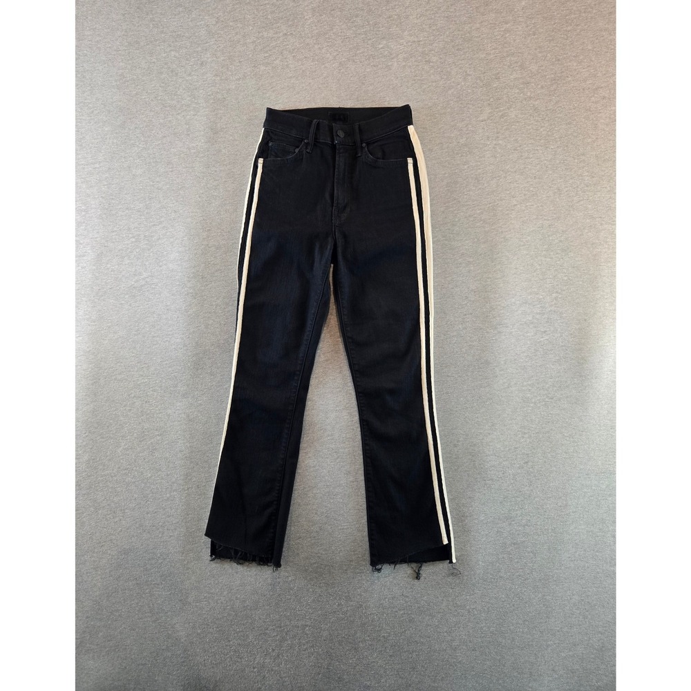 MOTHER Insider Crop Step Fray Jeans Womens 23 Black Guilty Racer Side Stripe